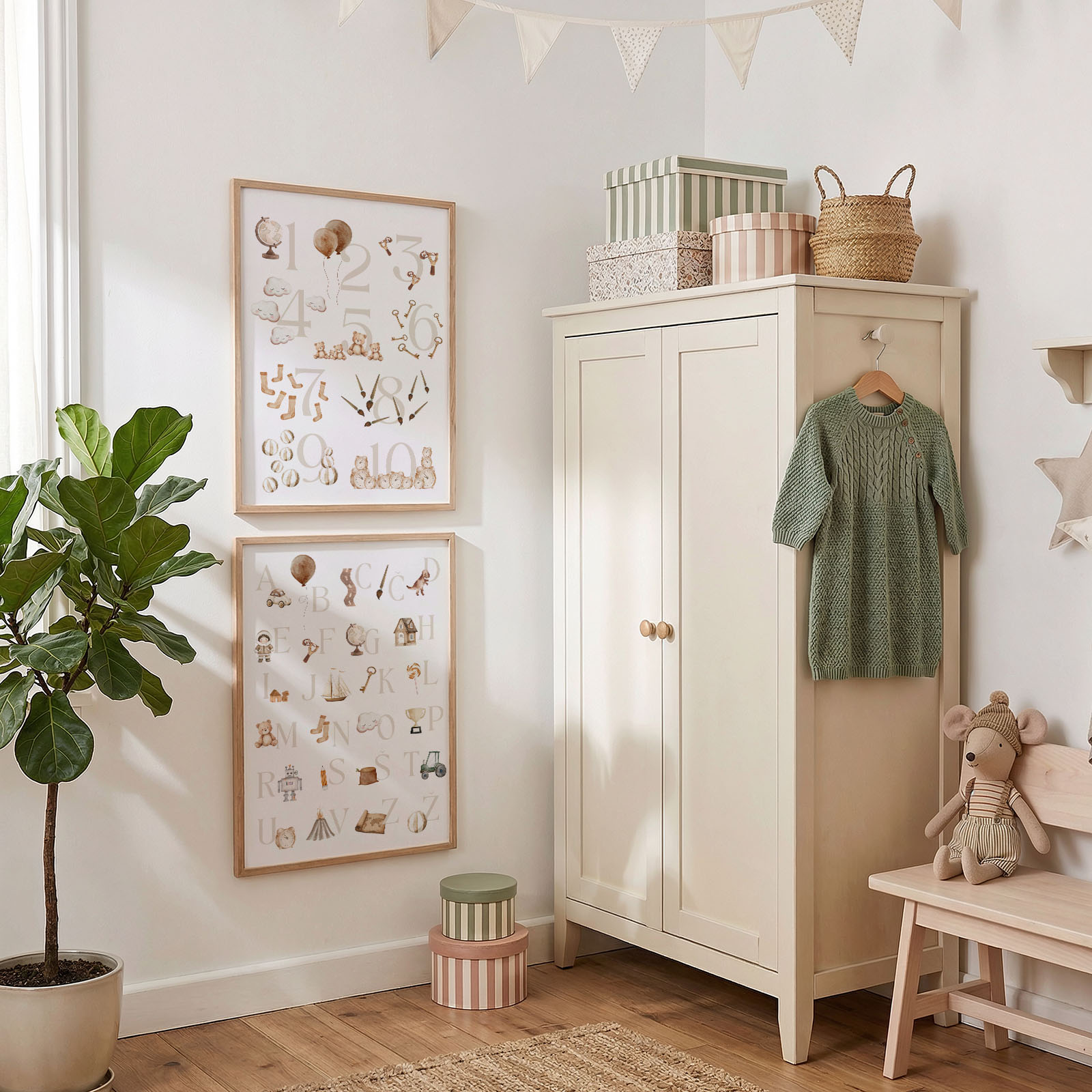 Poučni plakat za otroško sobo – abeceda in števila - Vanja in lev