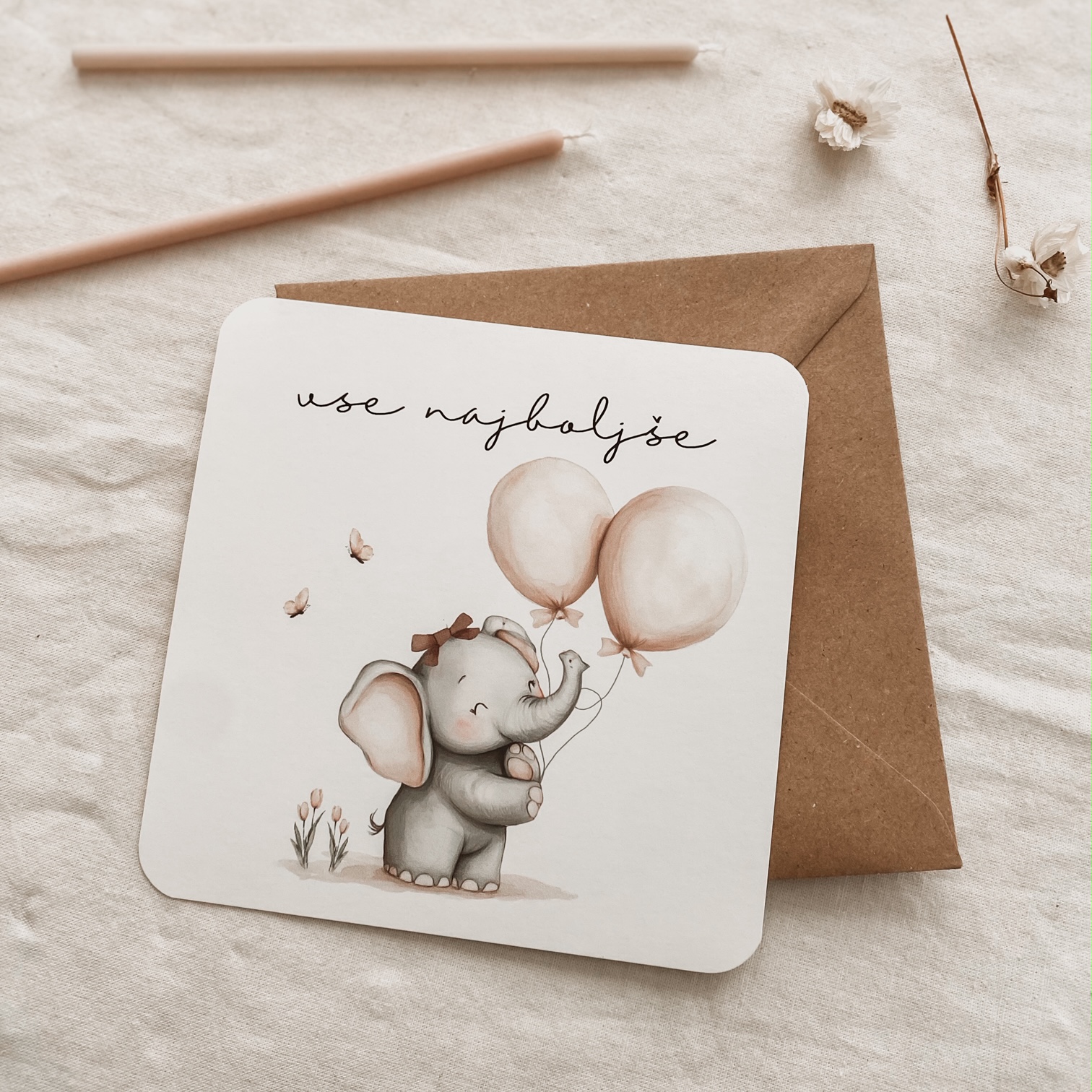 čestitka za rojstni dan otroška Slonček - Vanja in lev