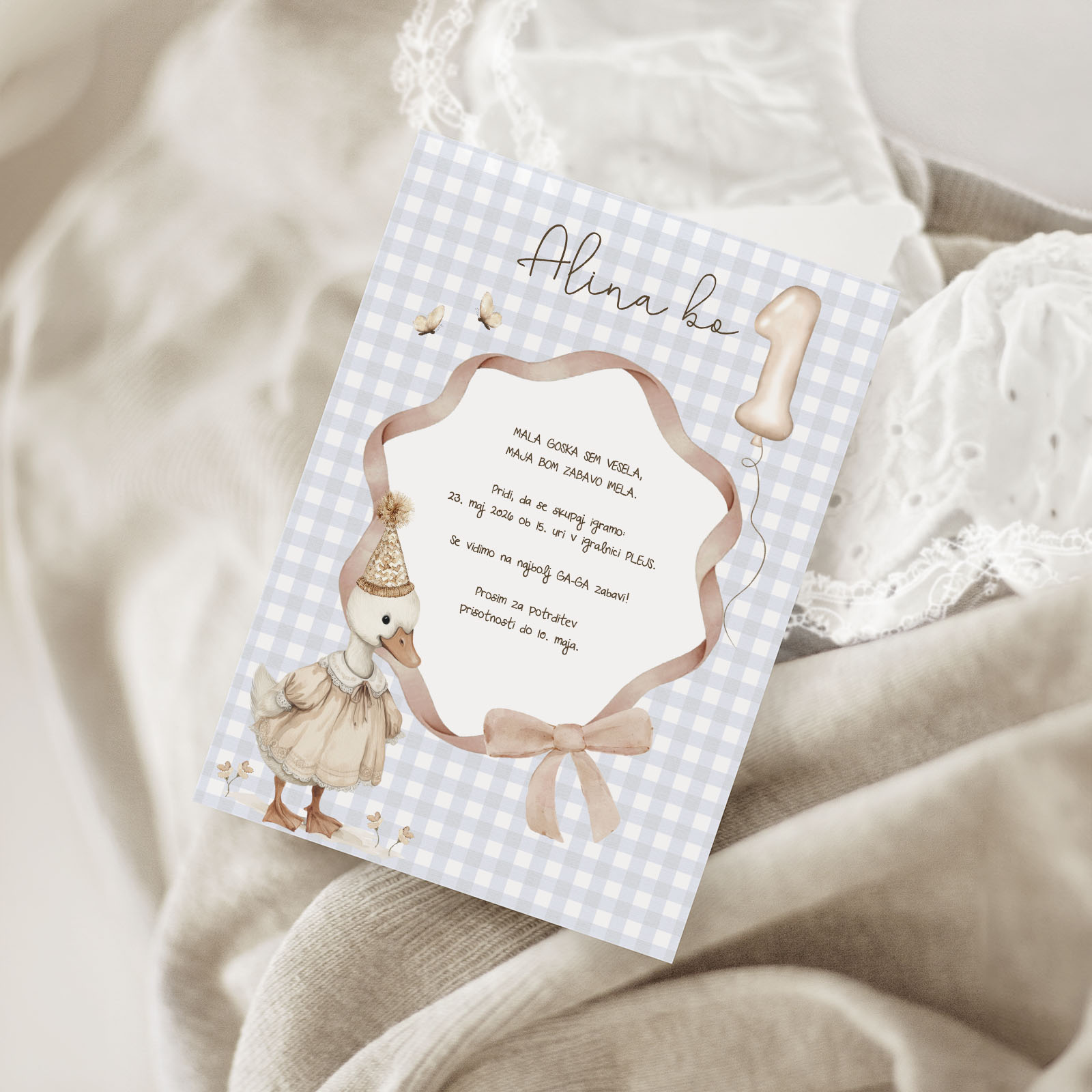 Vabilo za otroški rojstni dan - Goska praznuje