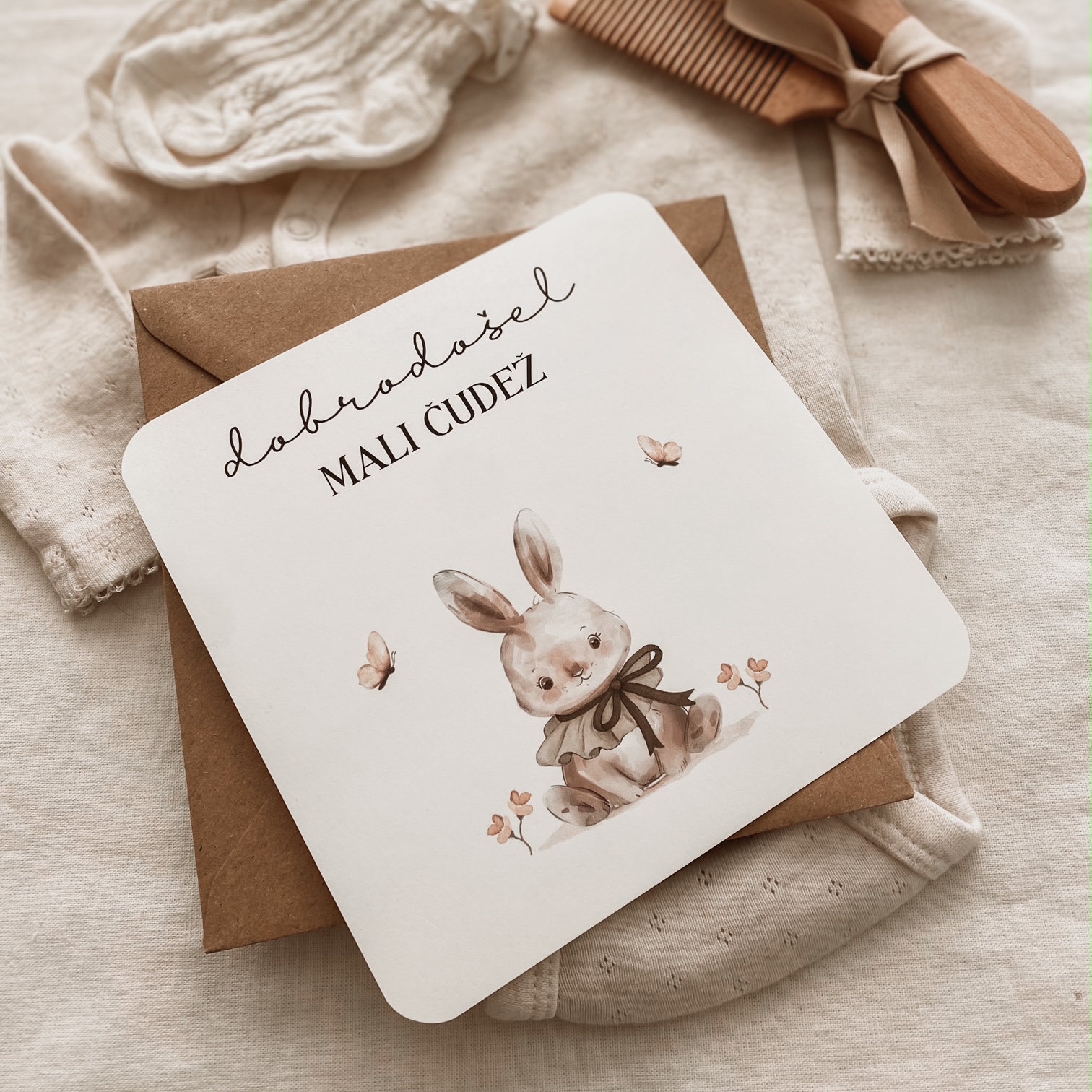 Čestitka ob rojstvu - Zajček - Vanja in lev