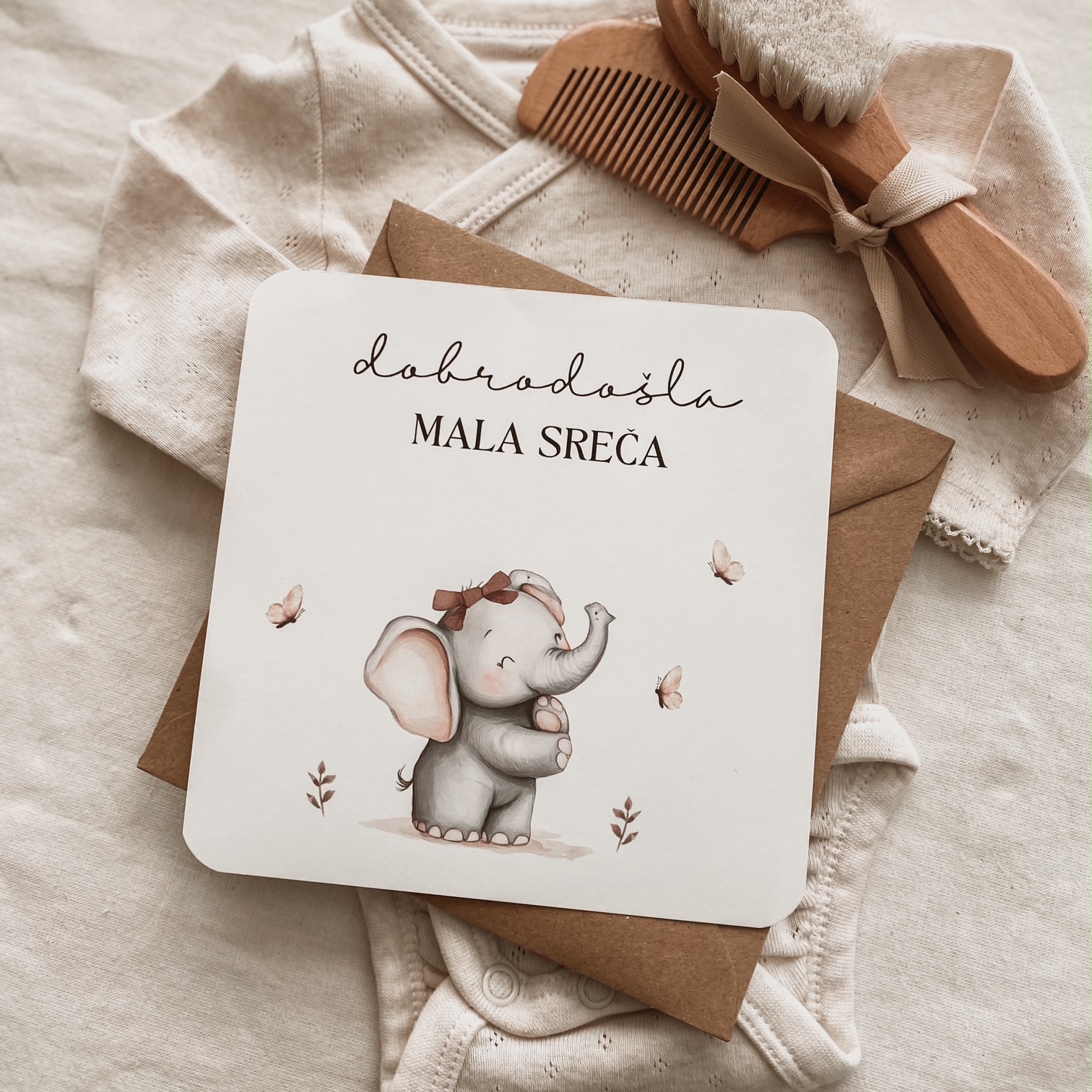 Čestitka ob rojstvu - Slonček - Vanja in lev