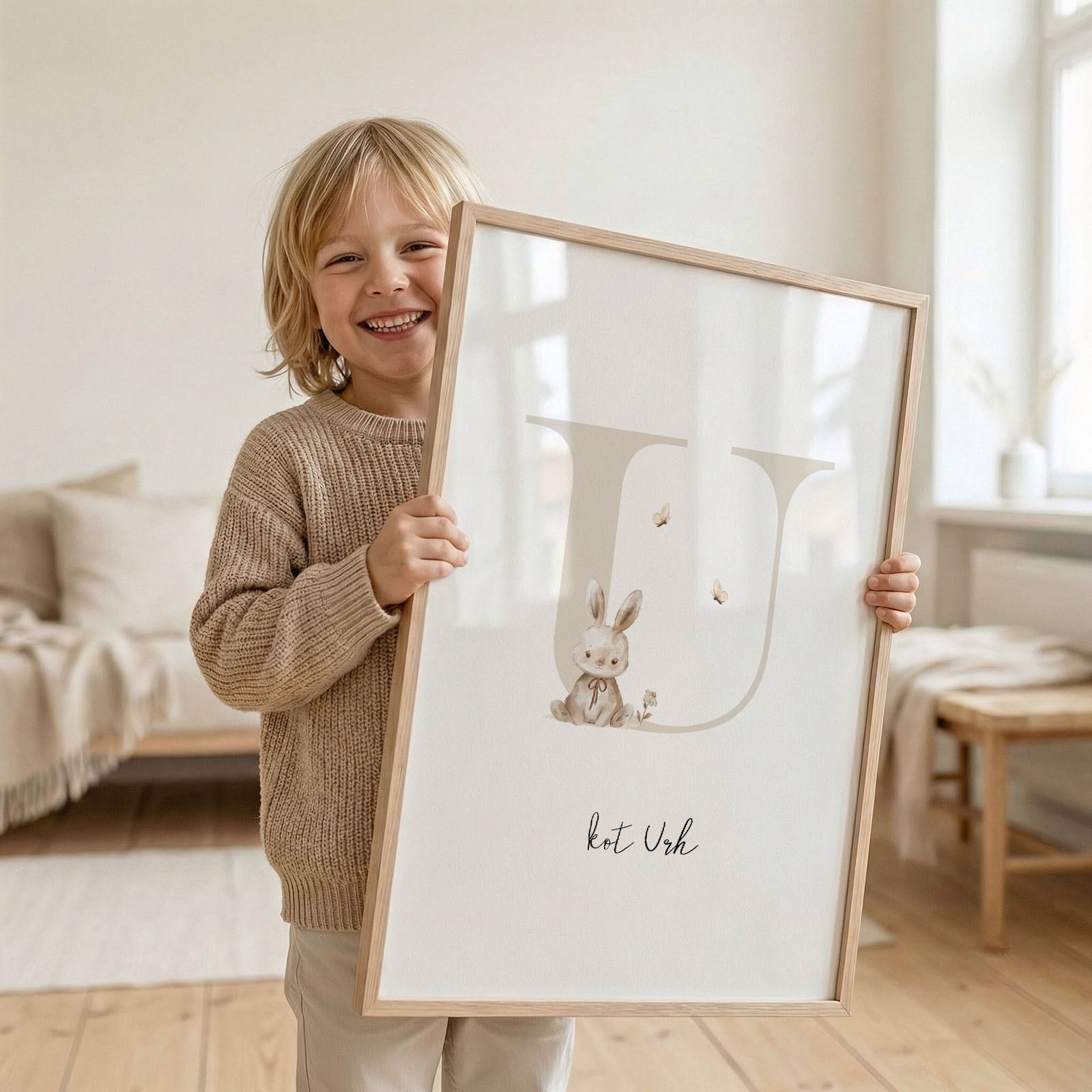 Plakat z rojstnimi podatki Gozdne živali za otroško sobo - Vanja in lev