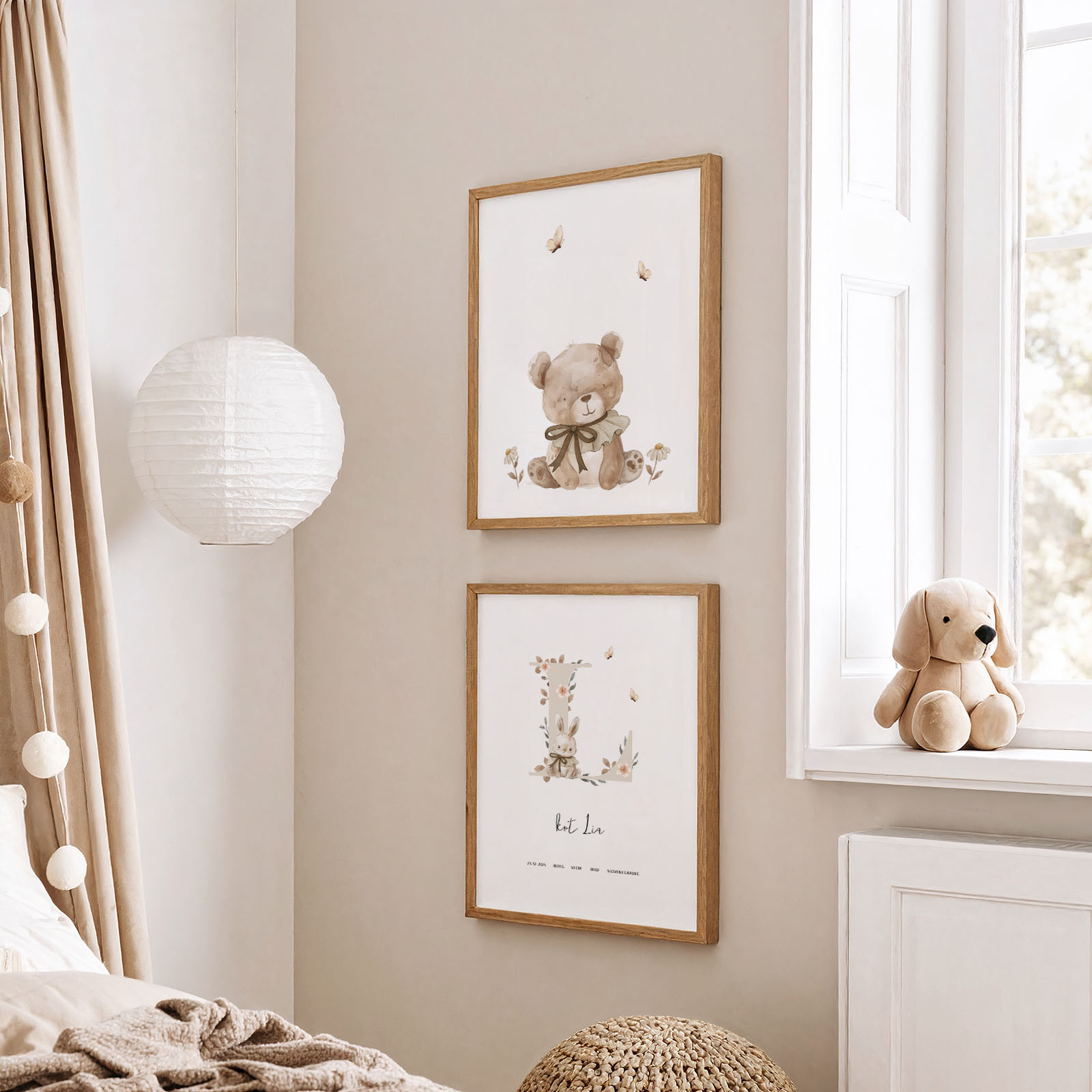 Plakat z rojstnimi podatki Gozdne živali za otroško sobo - Vanja in lev