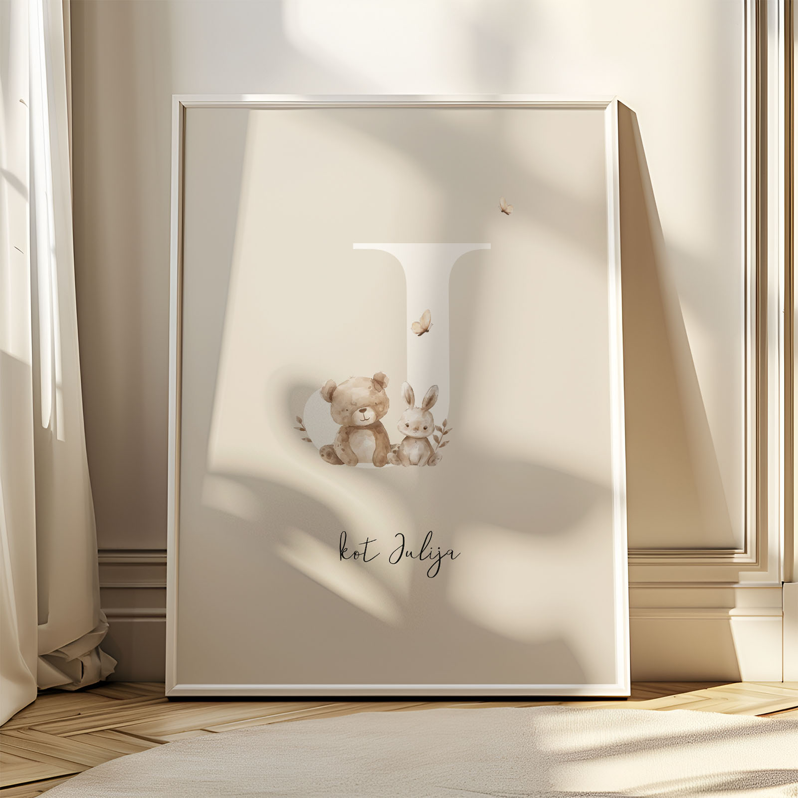 Plakat z rojstnimi podatki Gozdne živali za otroško sobo - Vanja in lev