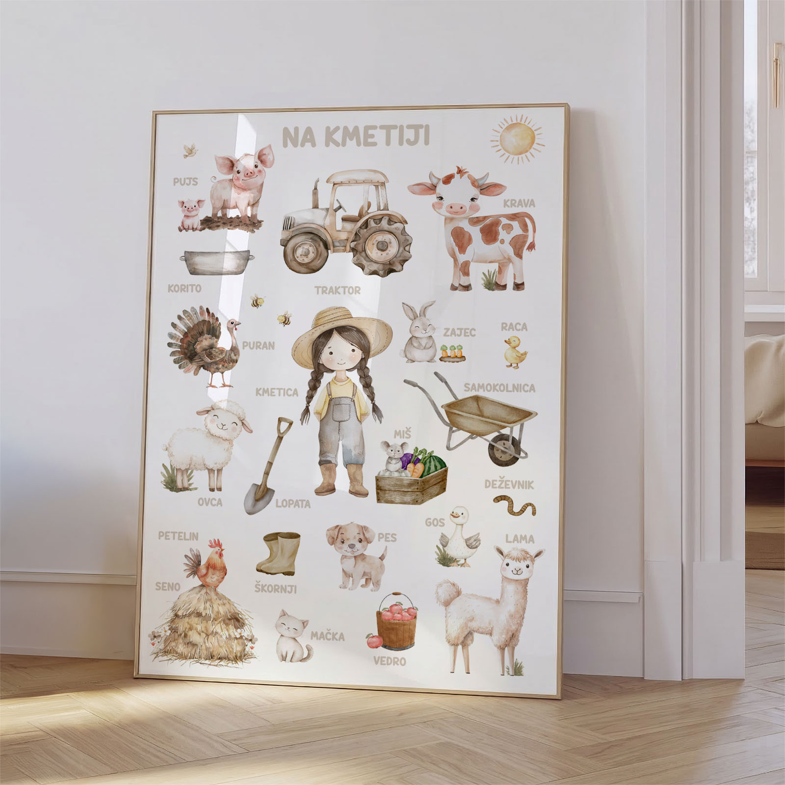 Poučni plakat za otroško sobo - Na kmetiji