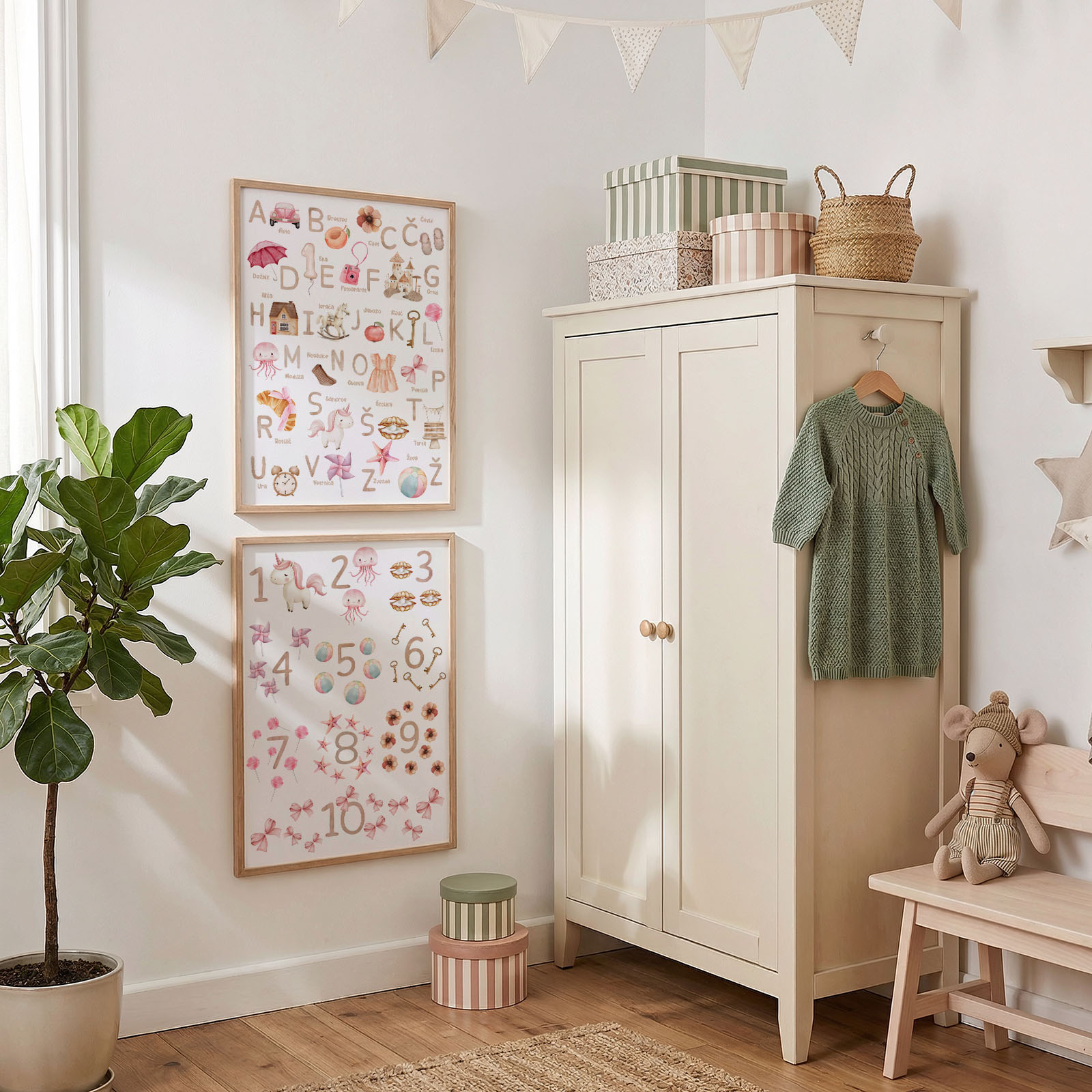 Poučni plakat za otroško sobo – abeceda in števila - Vanja in lev