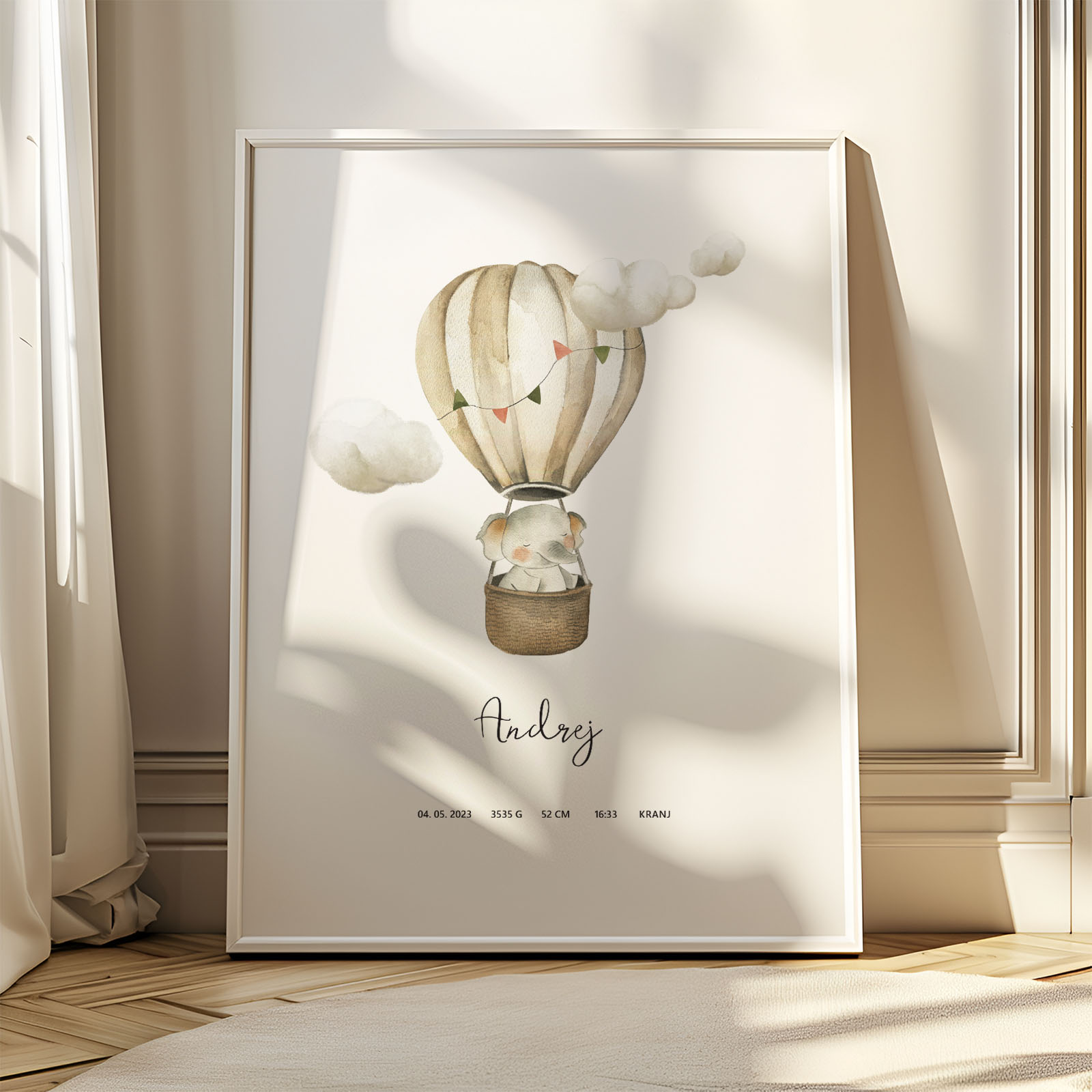 Rojstni print "safari živali v balonu/letalu"