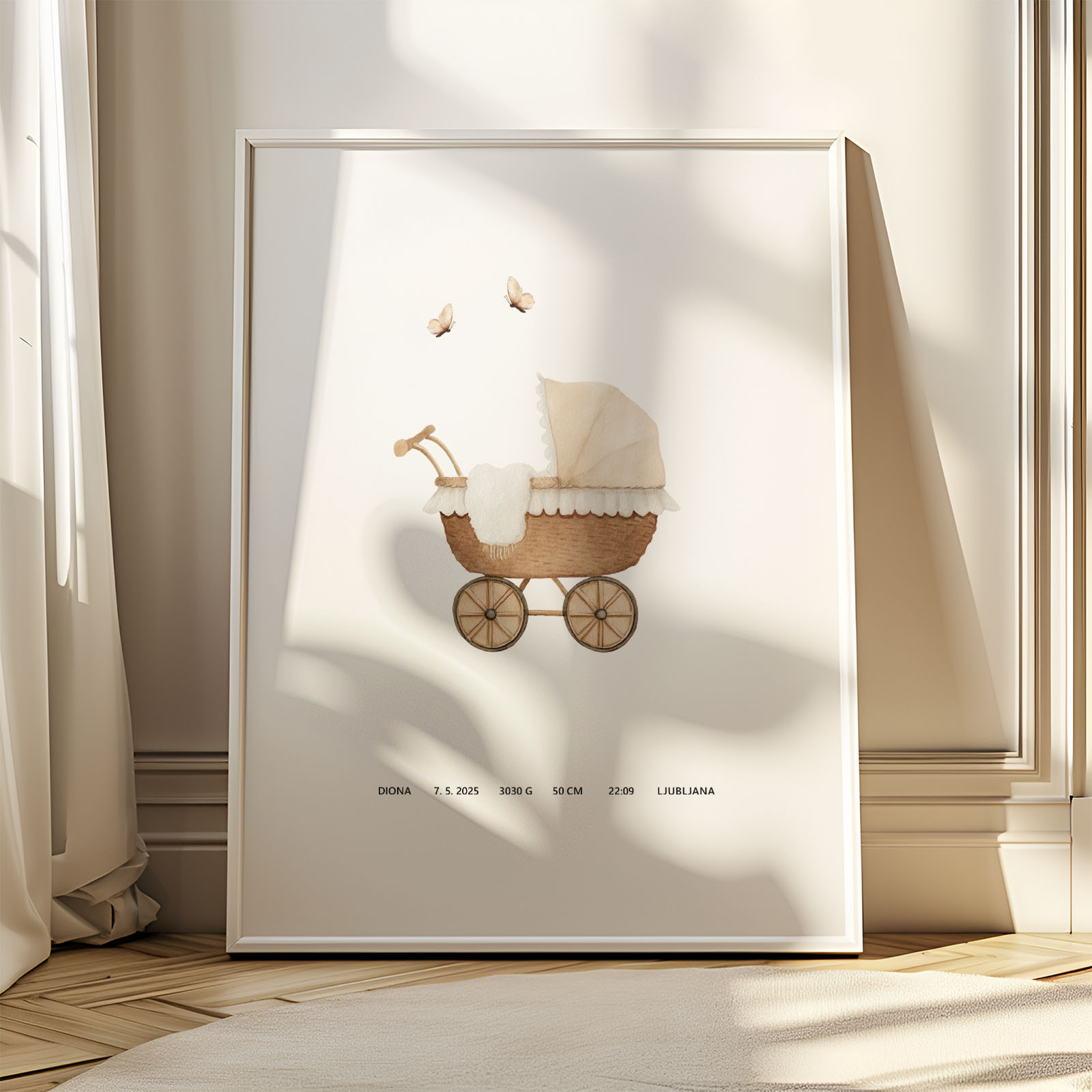 Rojstni print "vintage voziček"