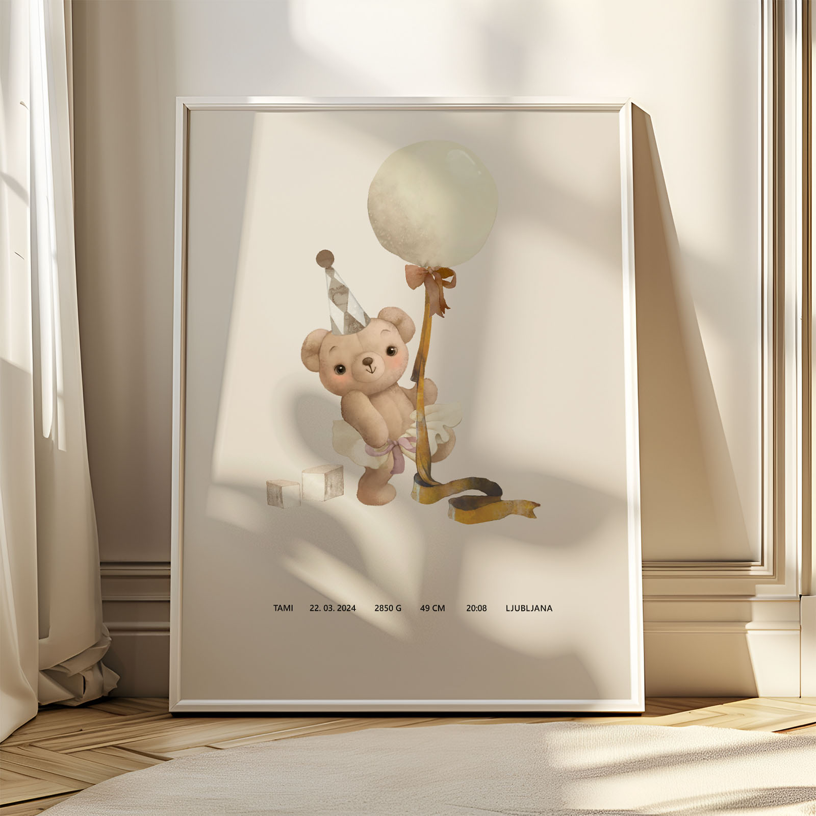 Rojstni print "medo/medvedka s kapico"