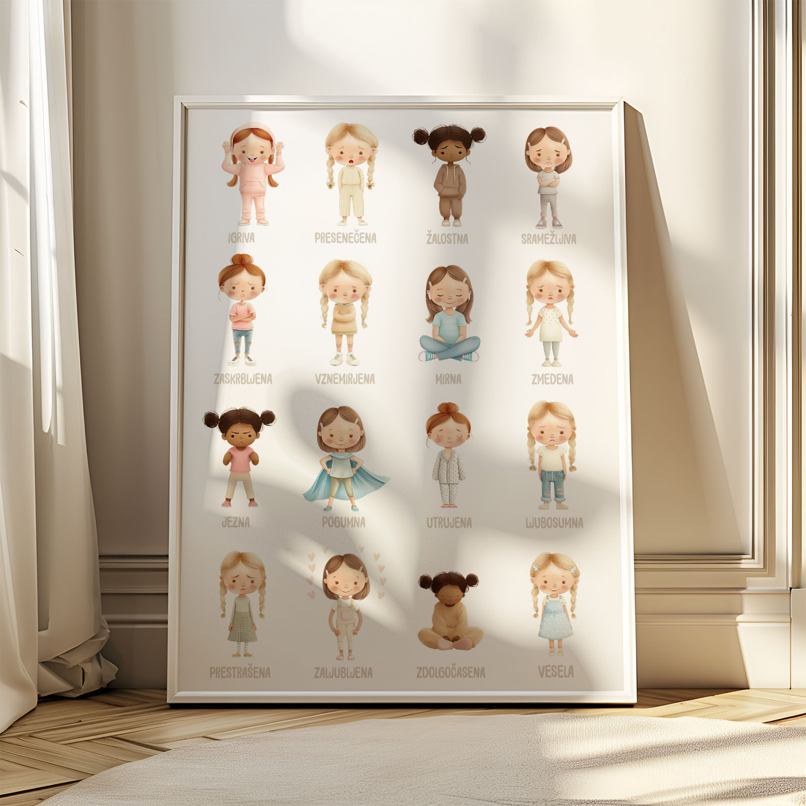 Poučni plakat za otroško sobo – moja čustva - Vanja in lev