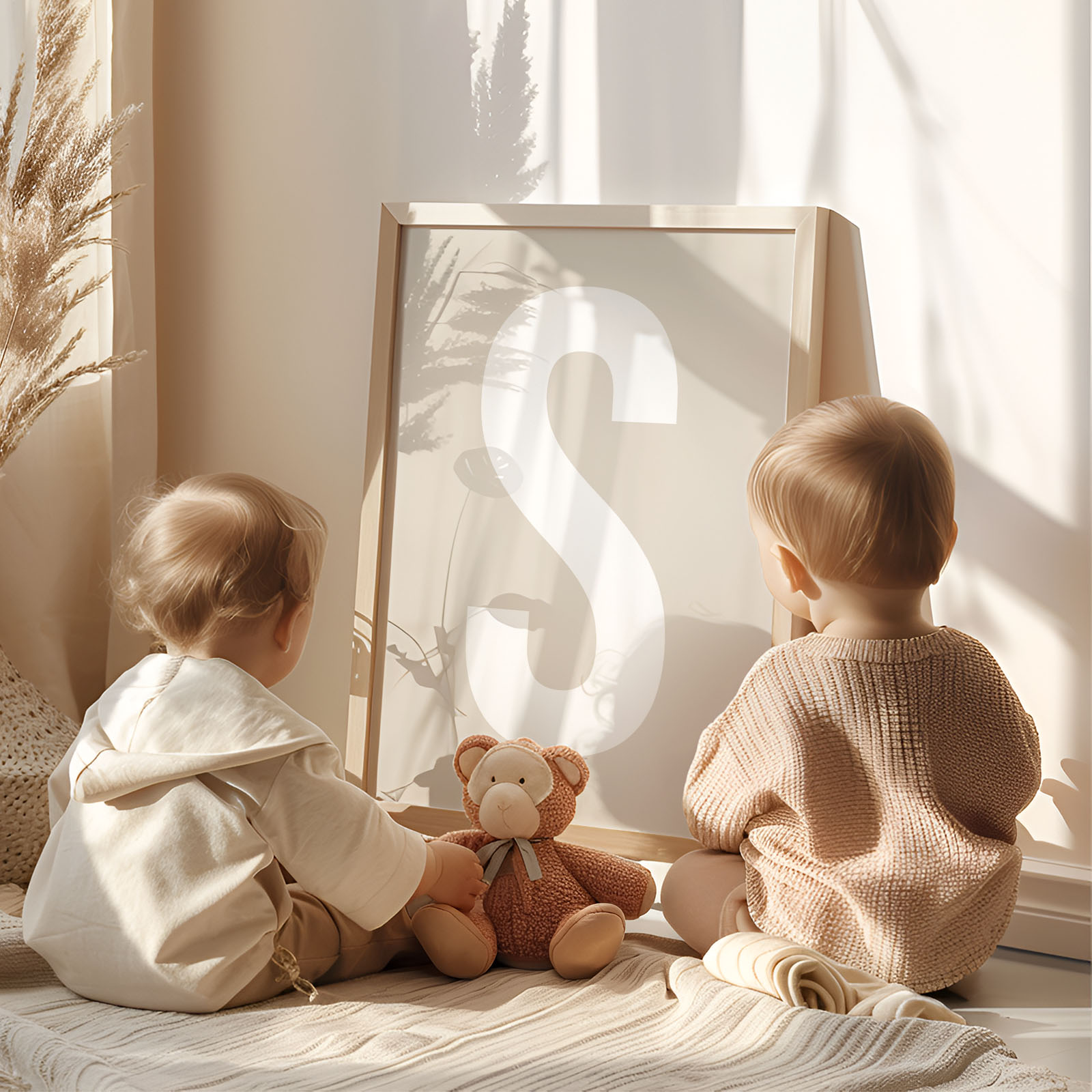 Dekorativni plakat z inicialko za otroško sobo – nežen stenski napis - Vanja in lev