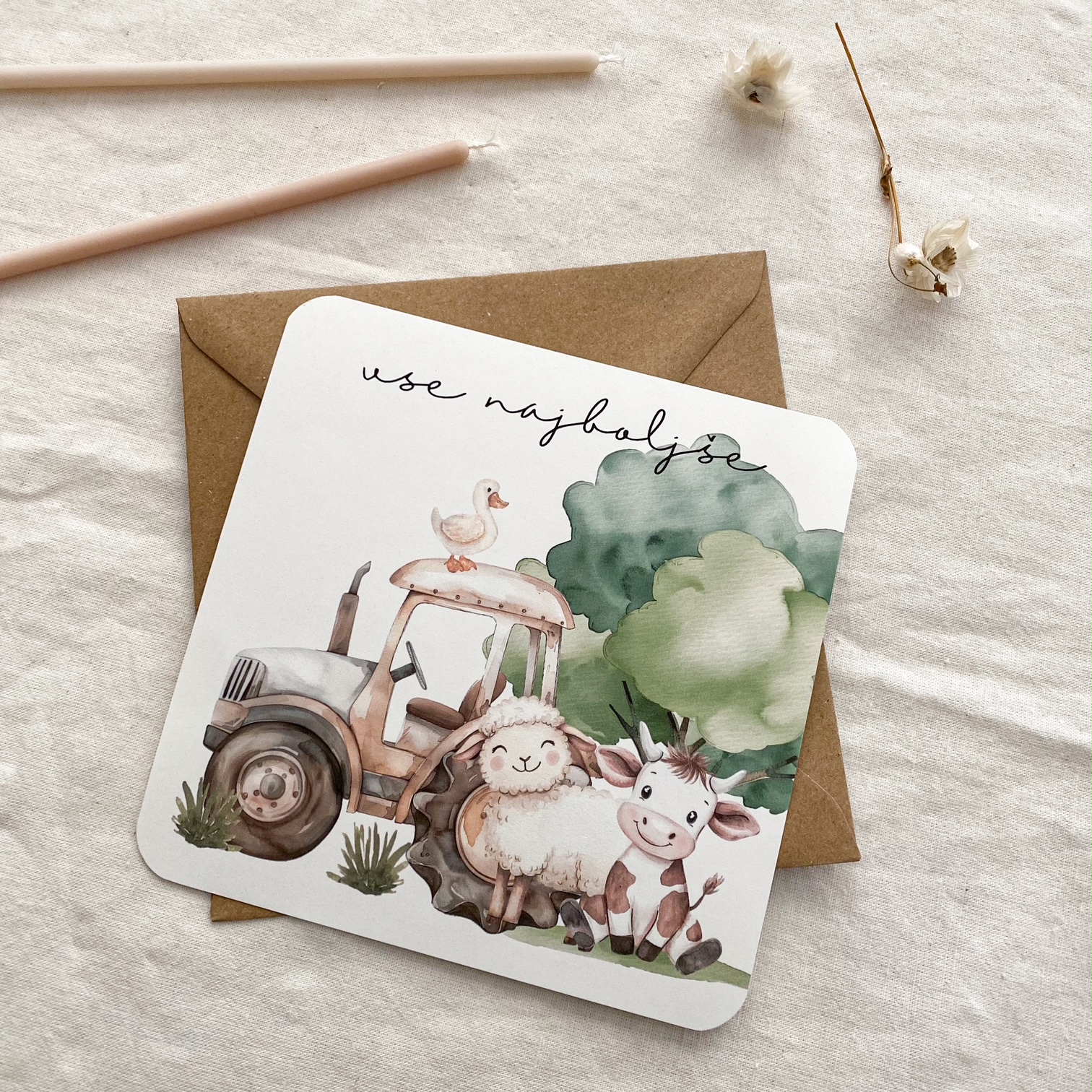 Čestitka za rojstni dan otroška Kmetija - Vanja in lev