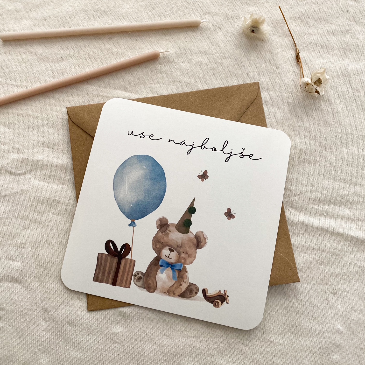 čestitka za rojstni dan otroška Gozdne živali - Vanja in lev