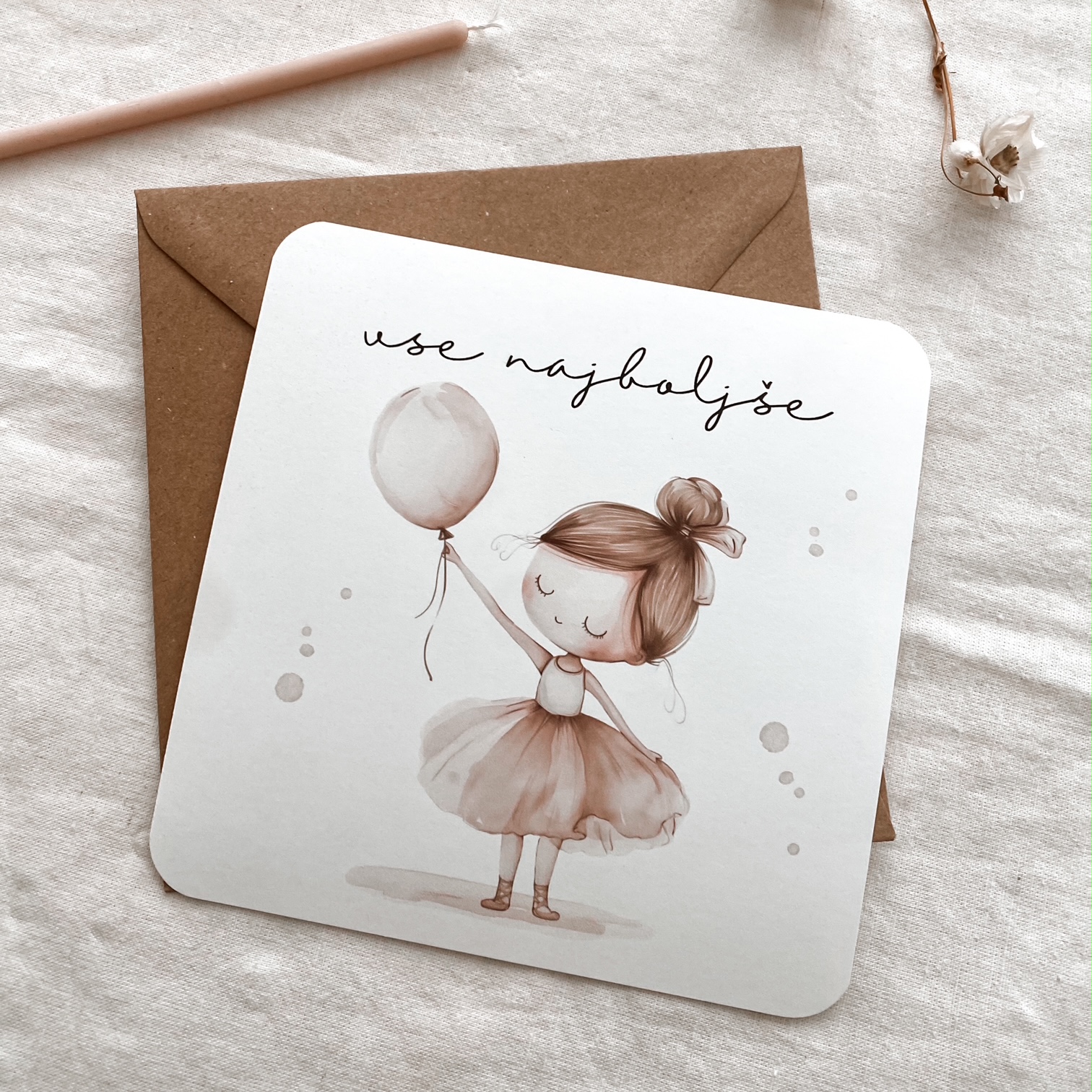 čestitka za rojstni dan otroška, balerina - Vanja in lev