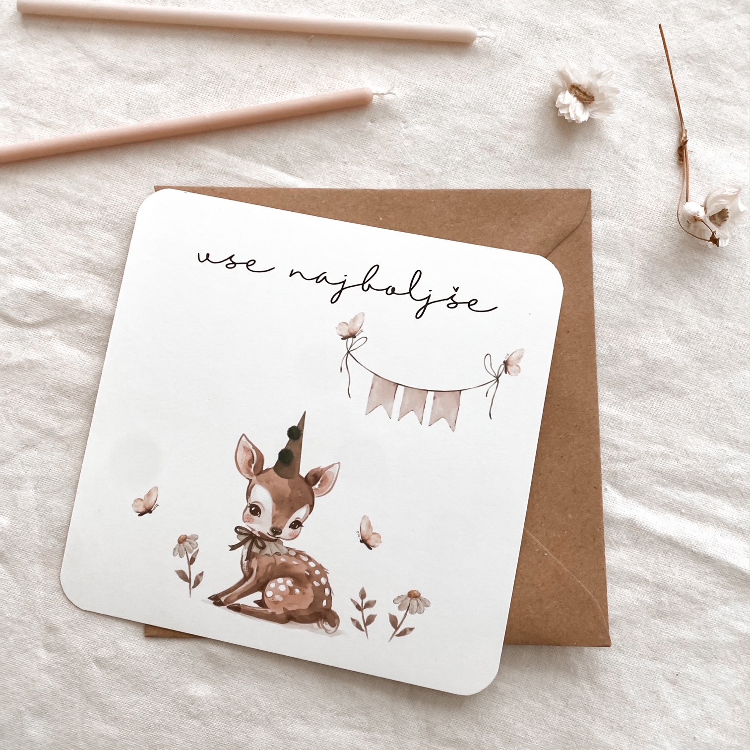 čestitka za rojstni dan otroška Gozdne živali - Vanja in lev