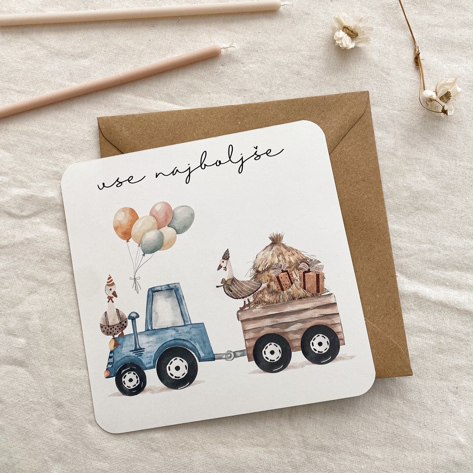 čestitka za rojstni dan otroška Traktor - Vanja in lev