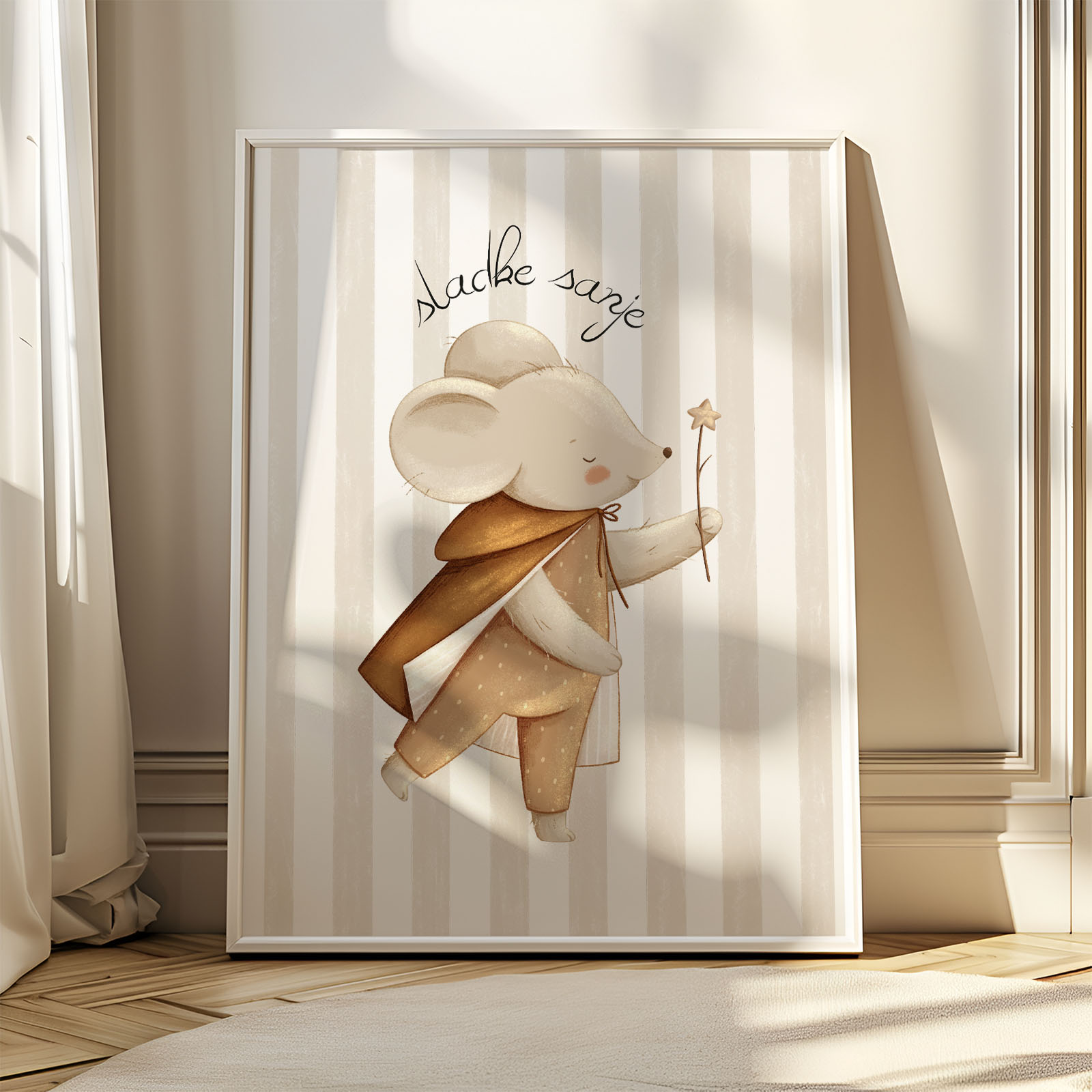 Dekorativni plakat z napisom za otroško sobo – nežen stenski napis - Vanja in lev