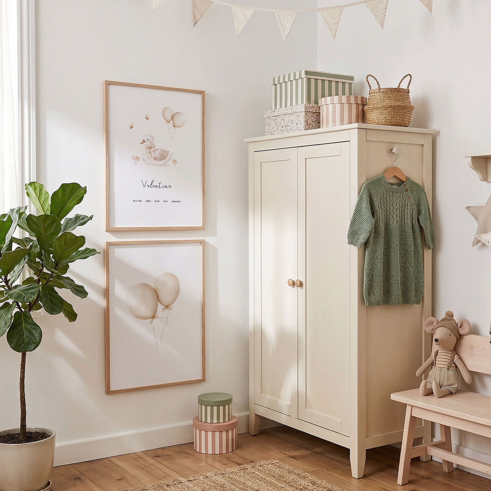 Plakat z rojstnimi podatki Labod za otroško sobo - Vanja in lev