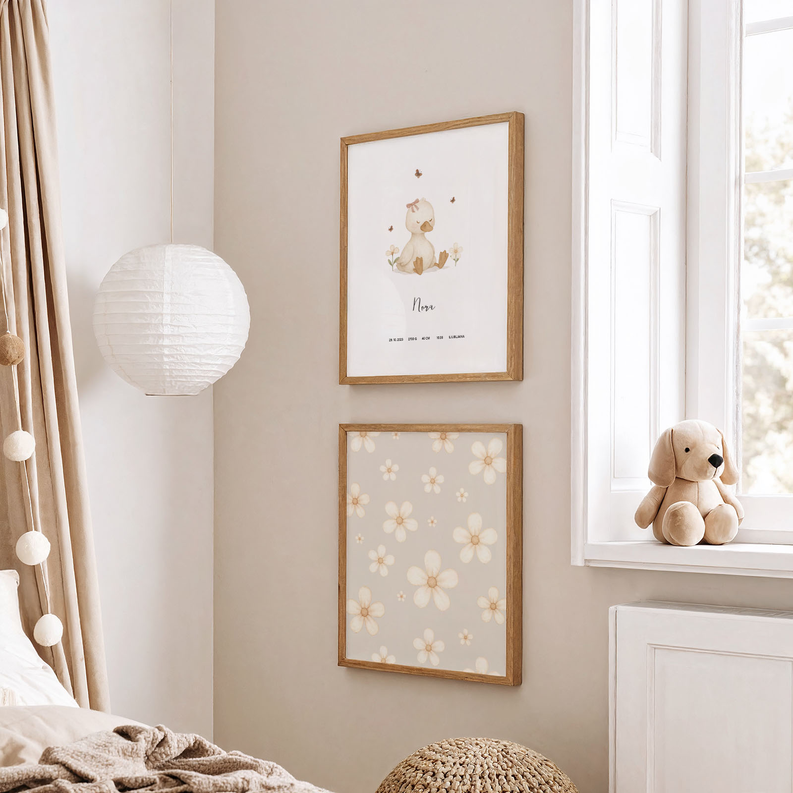 Rojstni plakat za otroško sobo – nežen stenski dekor za otroke, Vanja in lev