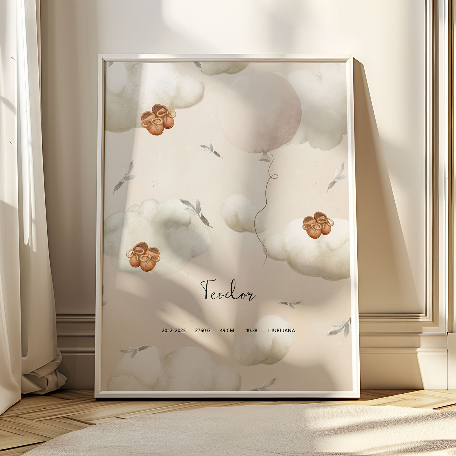 Plakat z rojstnimi podatki za otroško sobo - Vanja in lev