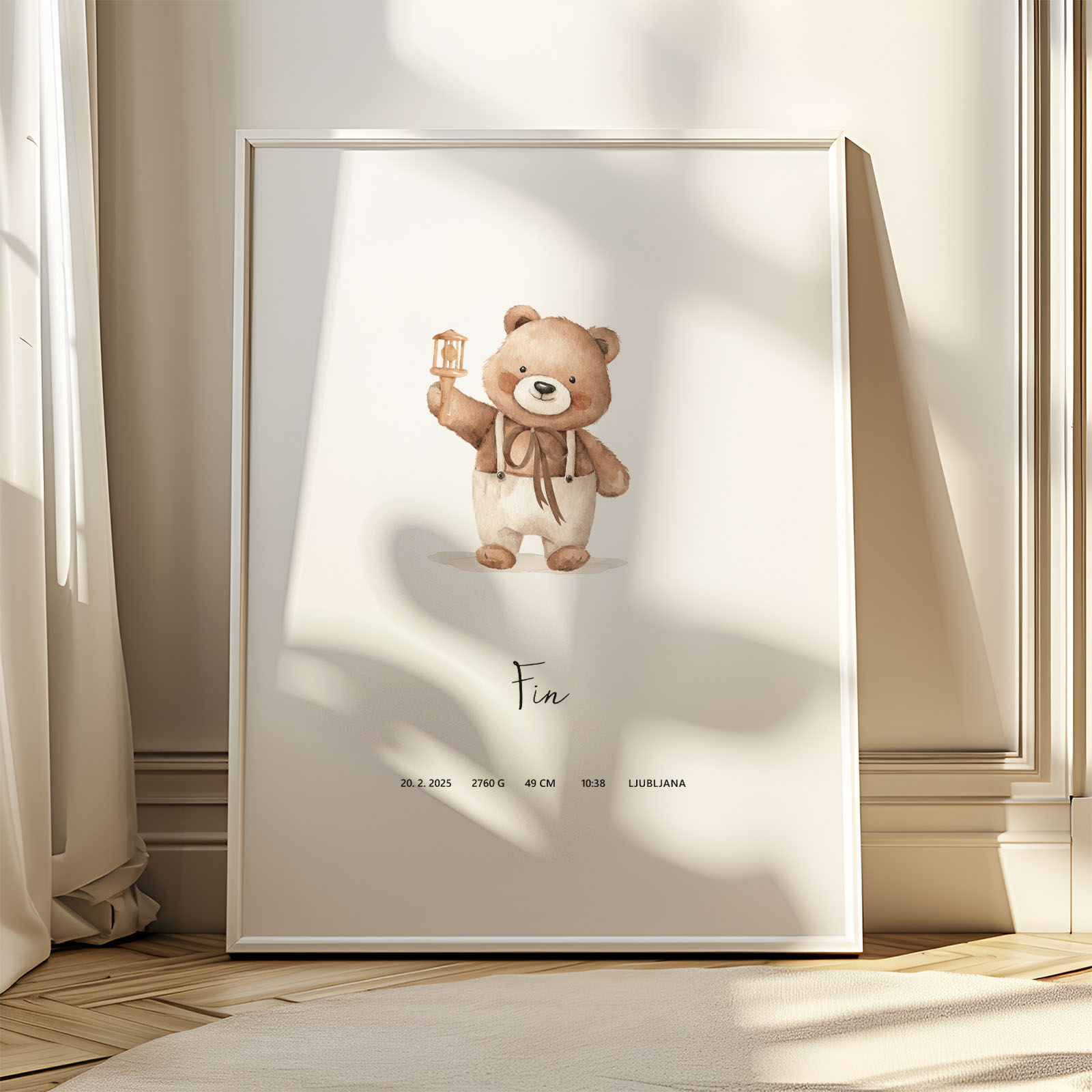 Plakat z rojstnimi podatki za otroško sobo - Vanja in lev