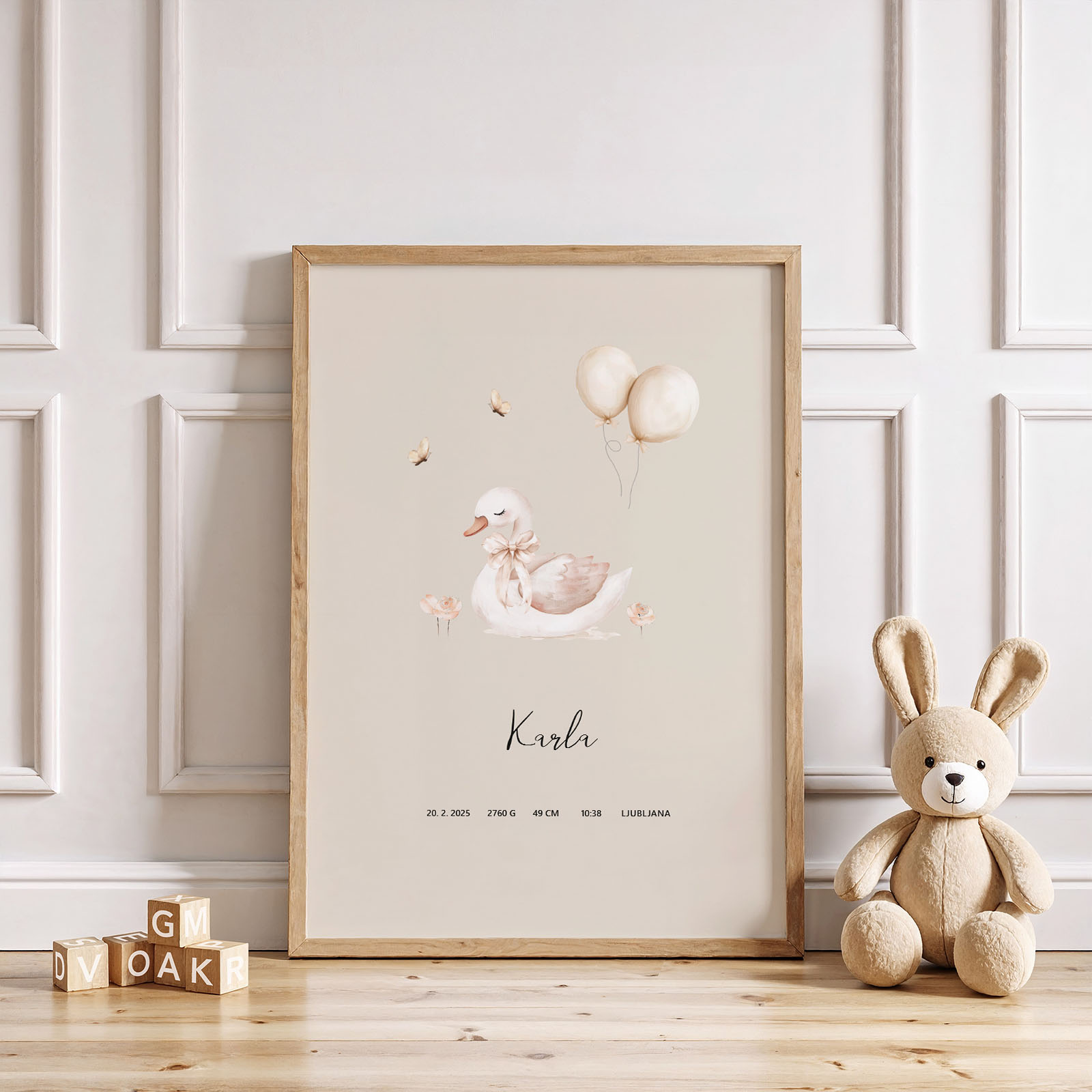 Plakat z rojstnimi podatki za otroško sobo - Vanja in lev
