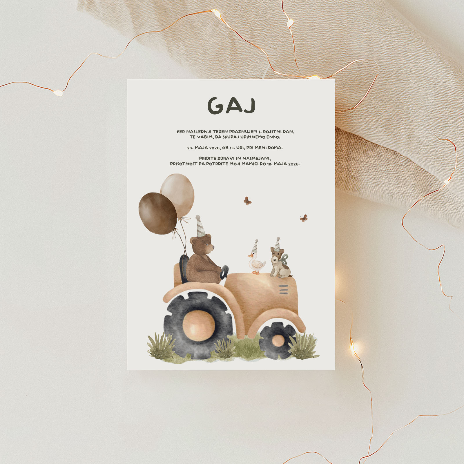 Vabilo za otroški rojstni dan - Traktor in živali