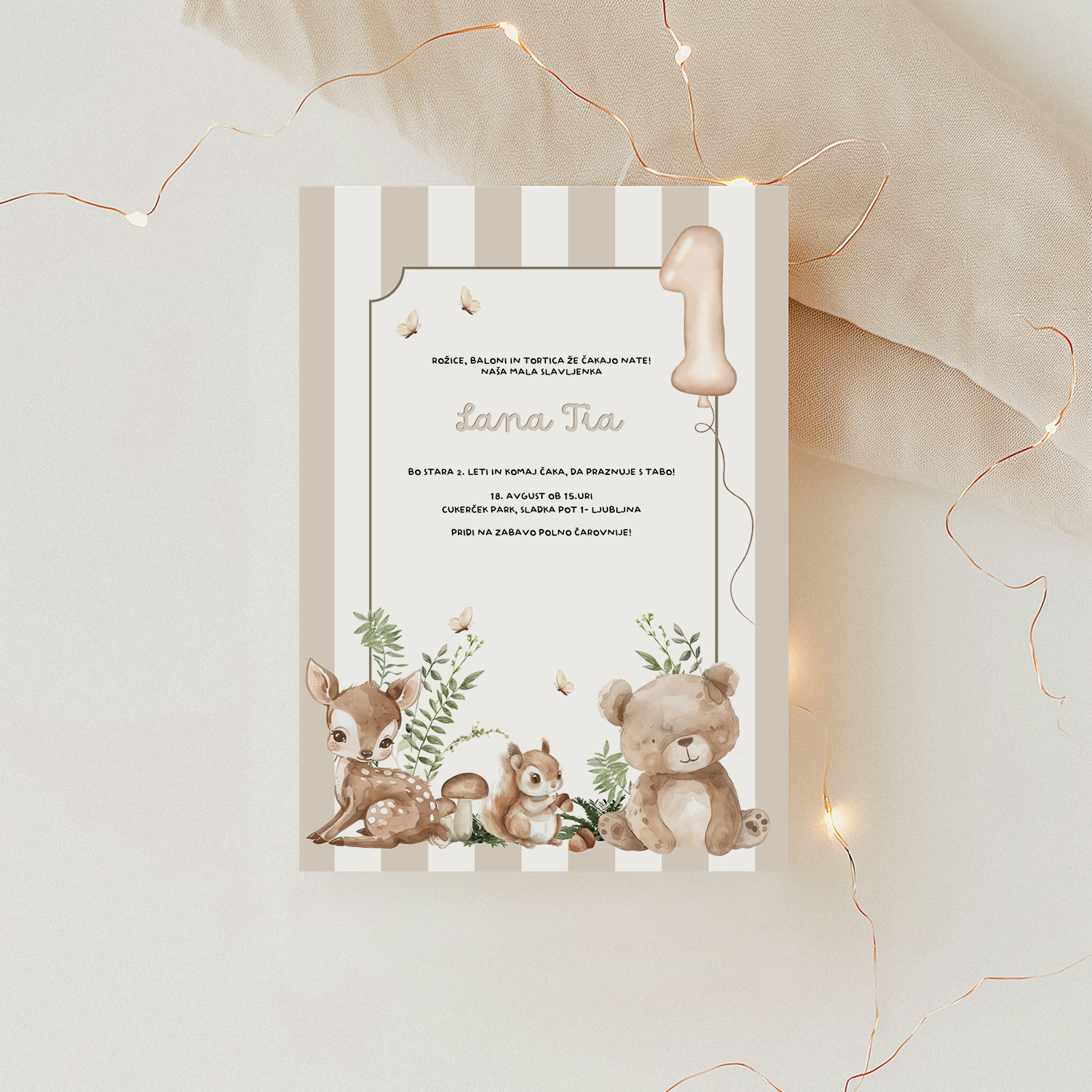 Vabilo za otroški rojstni dan - Gozdne živali v gozdu