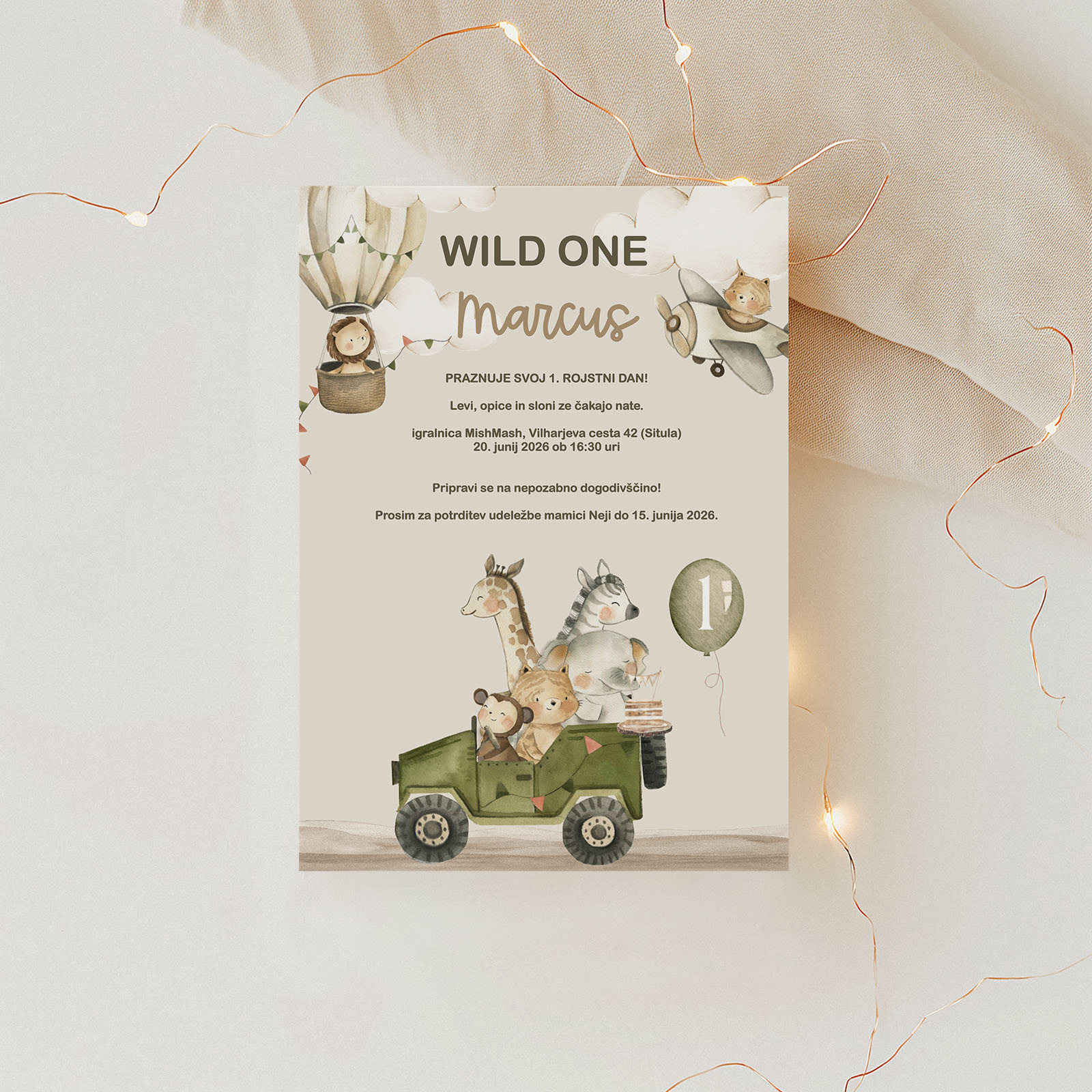 Vabilo za otroški rojstni dan - Safari živali