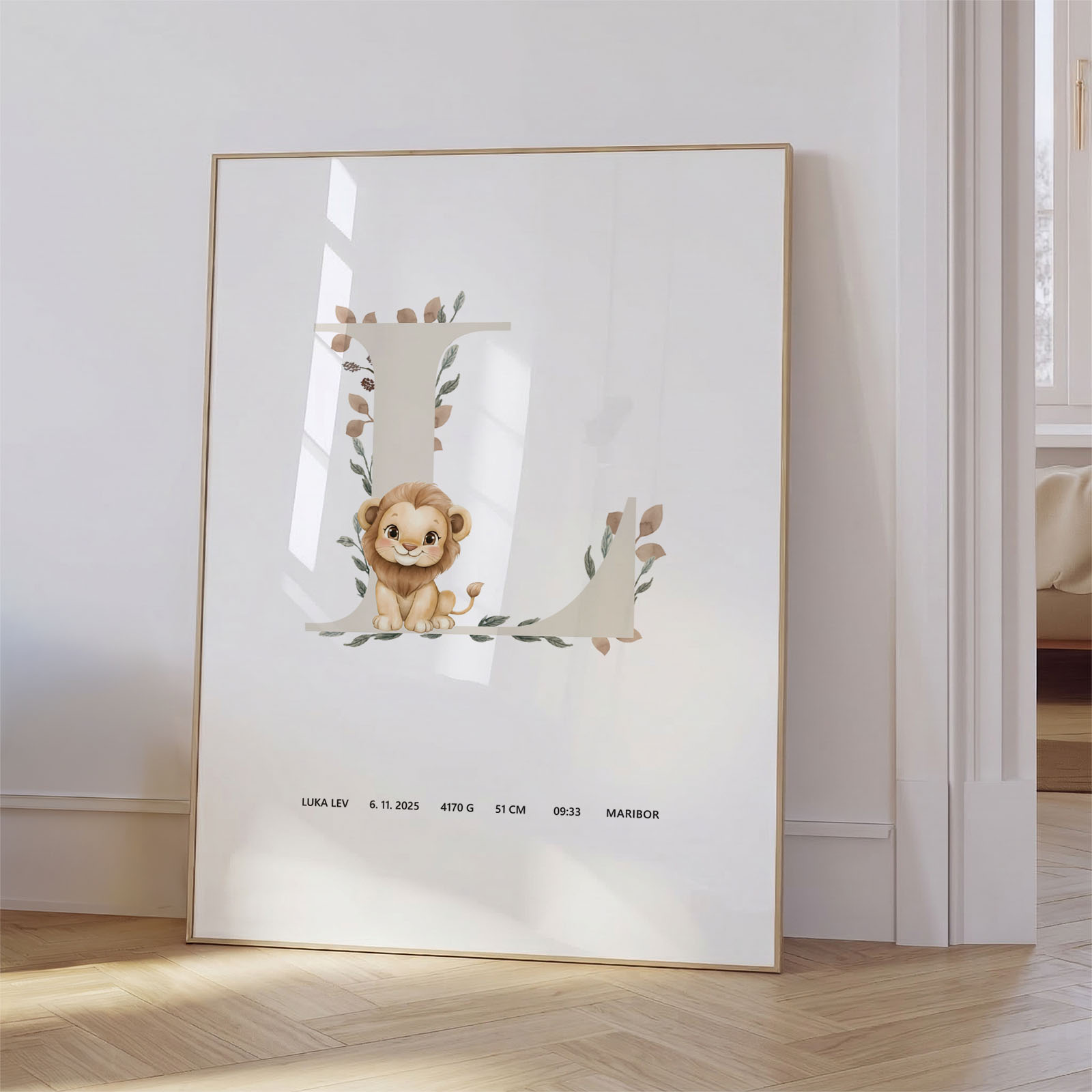 Plakat z inicialko in rojstnimi podatki - Safari živali